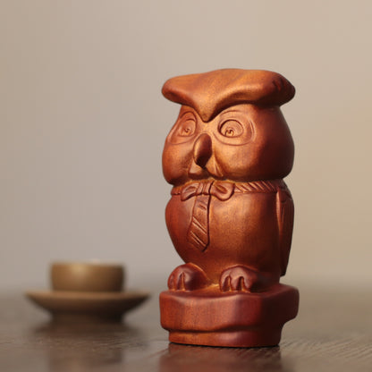 Wooden Owl Sculpture – Whimsical Hand-Carved Folk Art