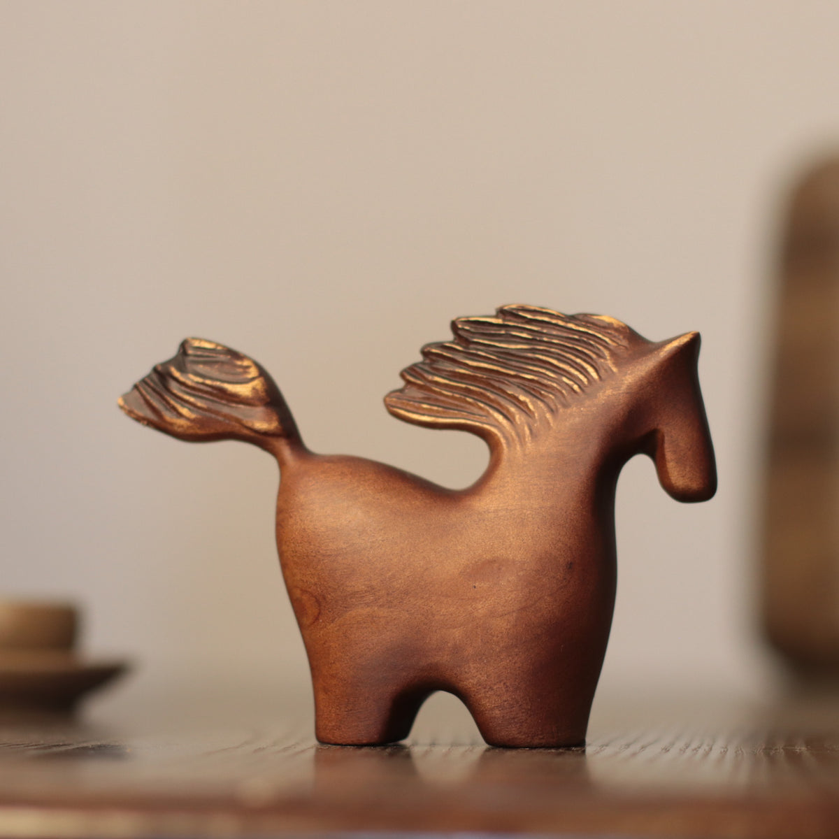 Wooden Horse Sculpture – Windswept Mane Folk Art