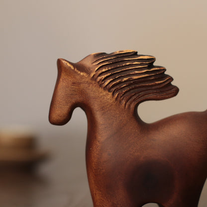 Wooden Horse Sculpture – Windswept Mane Folk Art