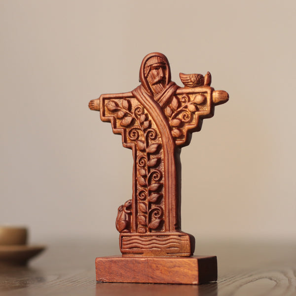 Saint Francis of Assisi Figurine – Carved Wood Folk Art