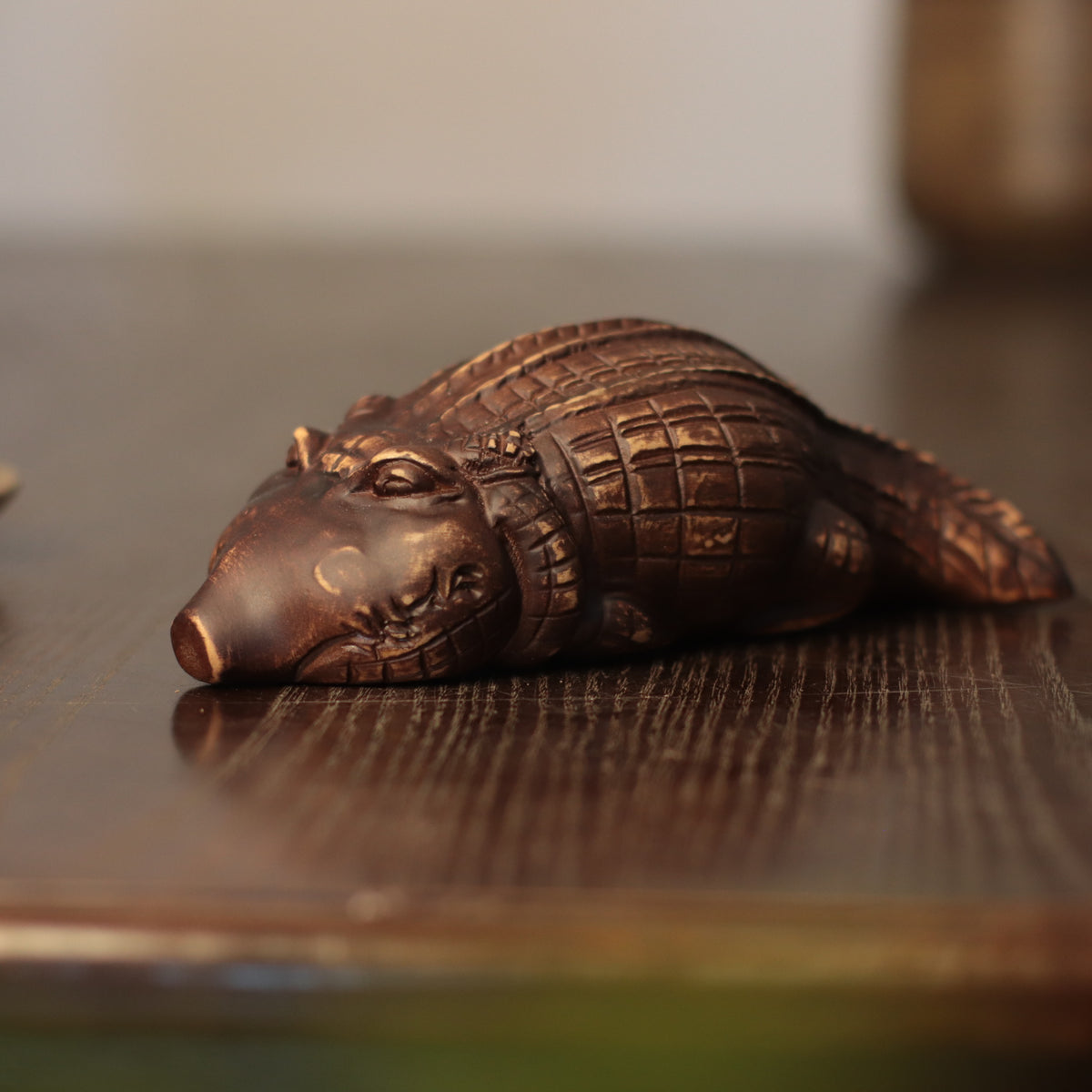 Wooden Crocodile Sculpture – Rustic Hand-Carved Wildlife