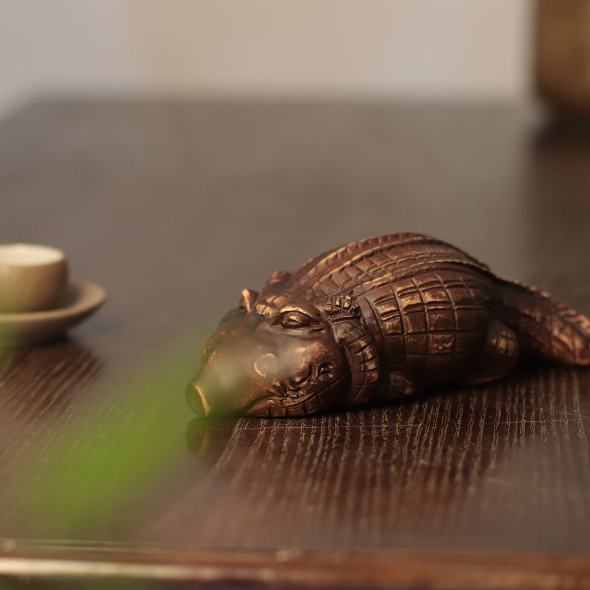 Wooden Crocodile Sculpture – Rustic Hand-Carved Wildlife