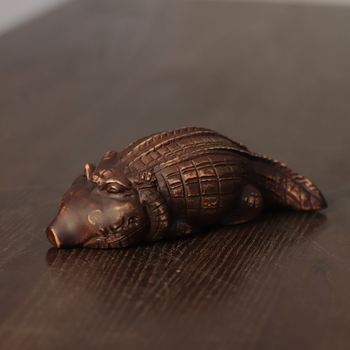 Wooden Crocodile Sculpture – Rustic Hand-Carved Wildlife