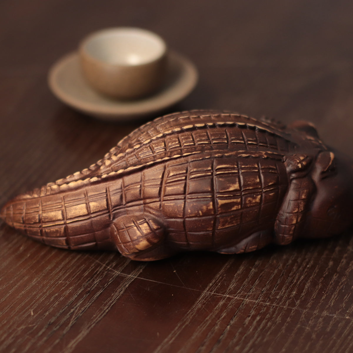 Wooden Crocodile Sculpture – Rustic Hand-Carved Wildlife