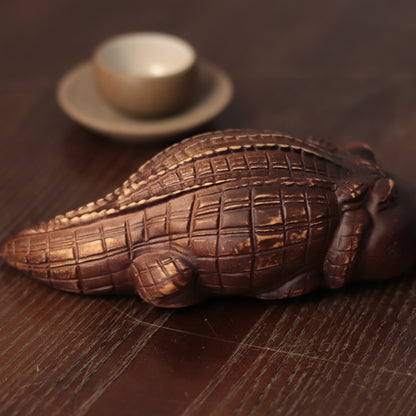 Wooden Crocodile Sculpture – Rustic Hand-Carved Wildlife