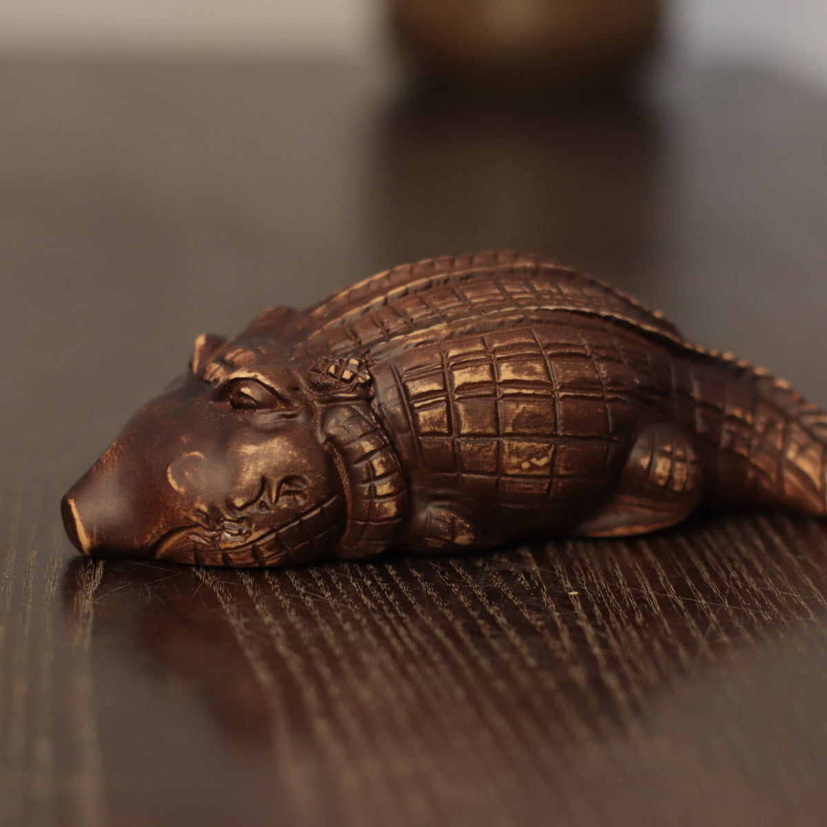 Wooden Crocodile Sculpture – Rustic Hand-Carved Wildlife