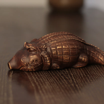 Wooden Crocodile Sculpture – Rustic Hand-Carved Wildlife