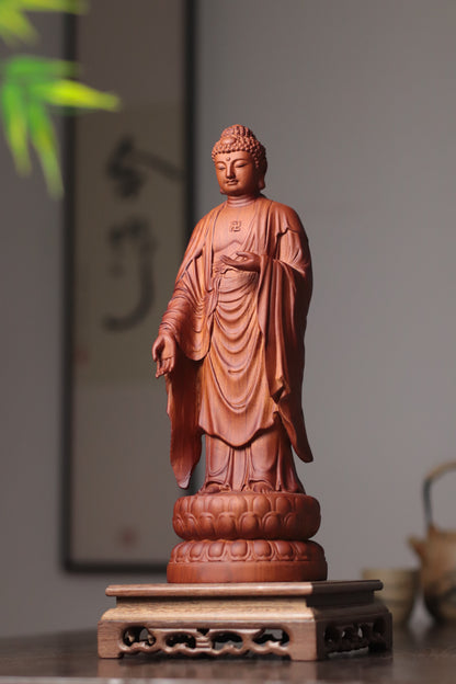 Amida Buddha Statue - Padauk Wood, Standing Lotus – additional view 2
