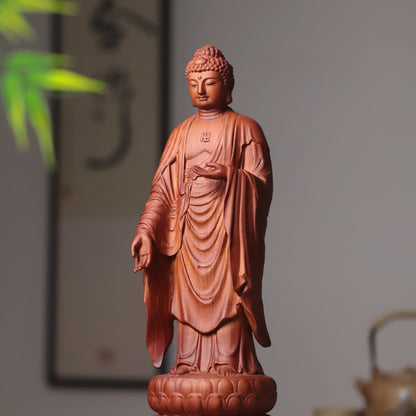 Amida Buddha Statue - Padauk Wood, Standing Lotus – additional view 3