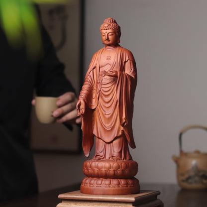 Amida Buddha Statue - Padauk Wood, Standing Lotus – additional view 5