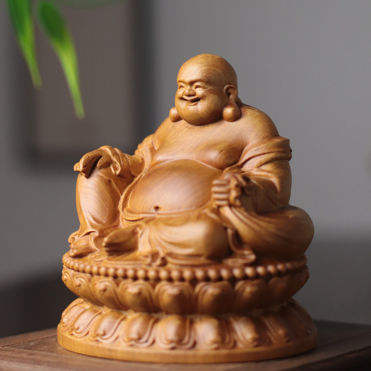 Maitreya Buddha Statue - Cypress Wood, Luck Symbol – additional view 2