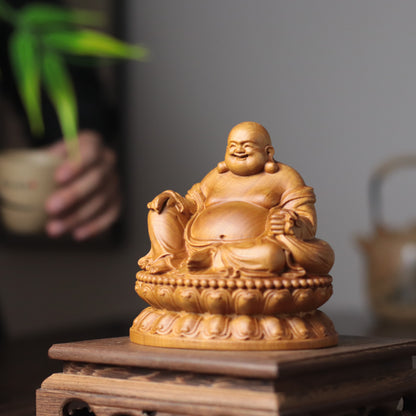 Maitreya Buddha Statue - Cypress Wood, Luck Symbol – additional view 4
