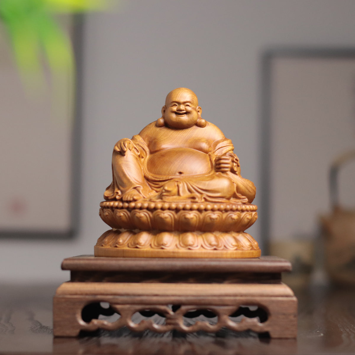 Maitreya Buddha Statue - Cypress Wood, Luck Symbol