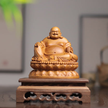 Maitreya Buddha Statue - Cypress Wood, Luck Symbol