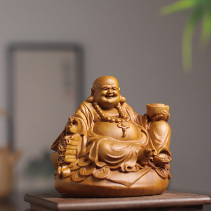 Maitreya Buddha Statue - Cypress Wood, Zen Desk Decor – additional view 6