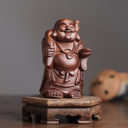 Maitreya Buddha Statue - Padauk Wood, Lucky Ornament