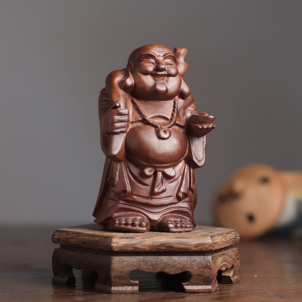Maitreya Buddha Statue - Padauk Wood, Lucky Ornament