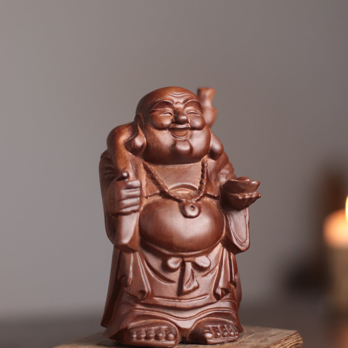 Maitreya Buddha Statue - Padauk Wood, Lucky Ornament – additional view 2