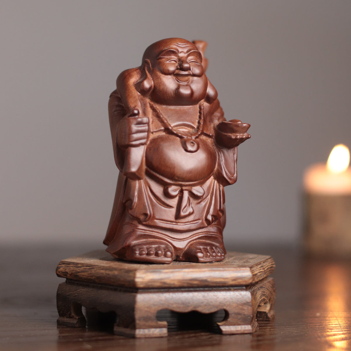 Maitreya Buddha Statue - Padauk Wood, Lucky Ornament – additional view 3