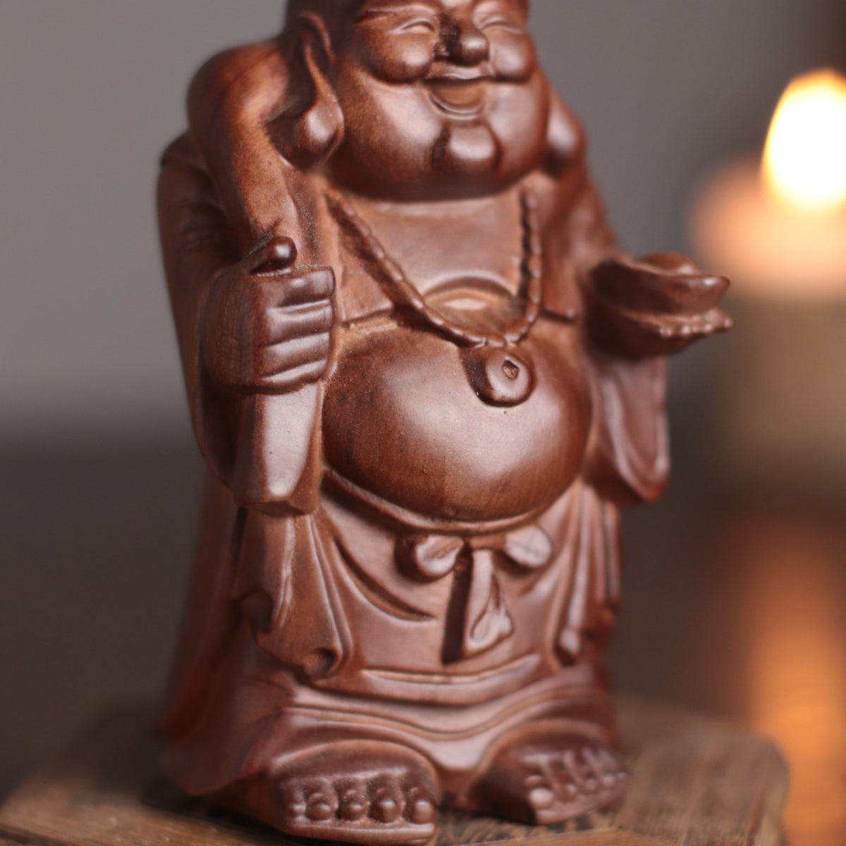 Maitreya Buddha Statue - Padauk Wood, Lucky Ornament – additional view 4