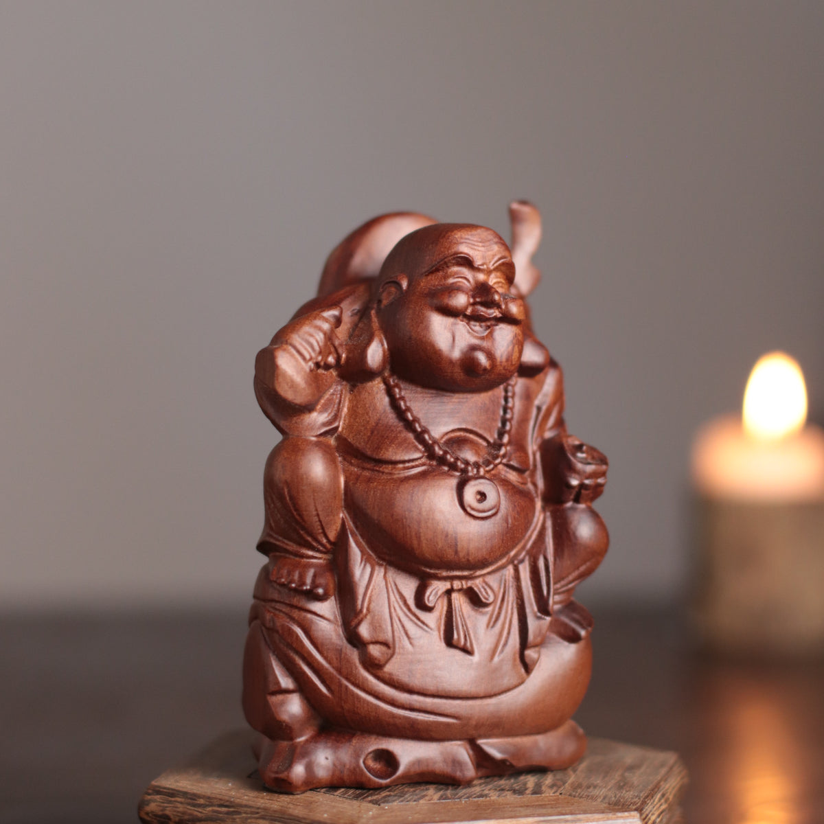 Maitreya Buddha Statue - Padauk Wood, Wealth Symbol
