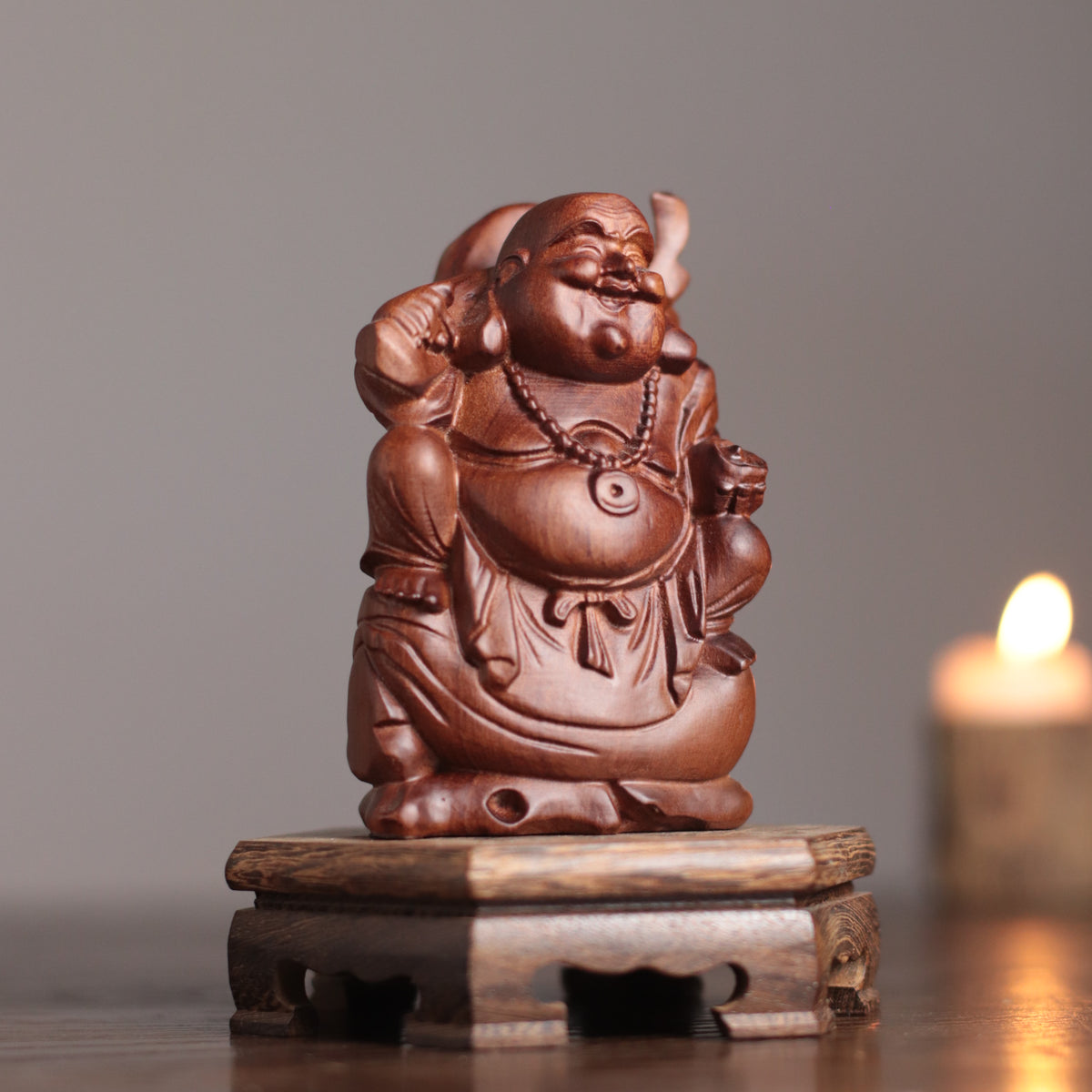 Maitreya Buddha Statue - Padauk Wood, Wealth Symbol – additional view 5