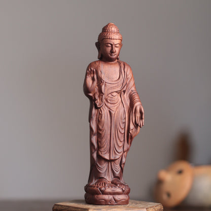 Amitabha Buddha Statue - Padauk Wood, Raigo Mudra