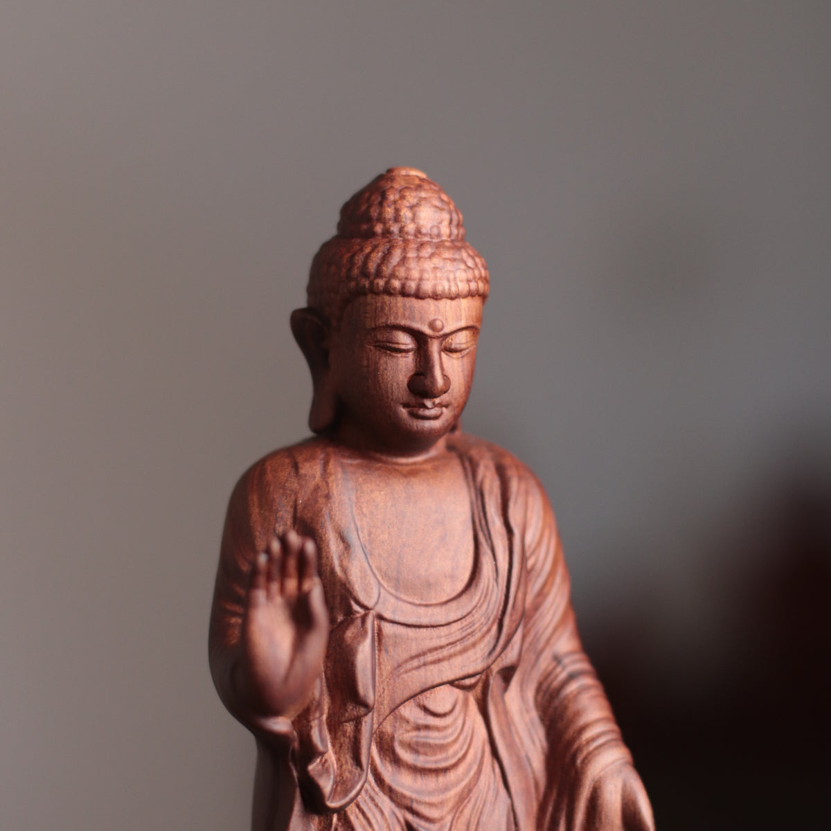 Amitabha Buddha Statue - Padauk Wood, Raigo Mudra – additional view 6