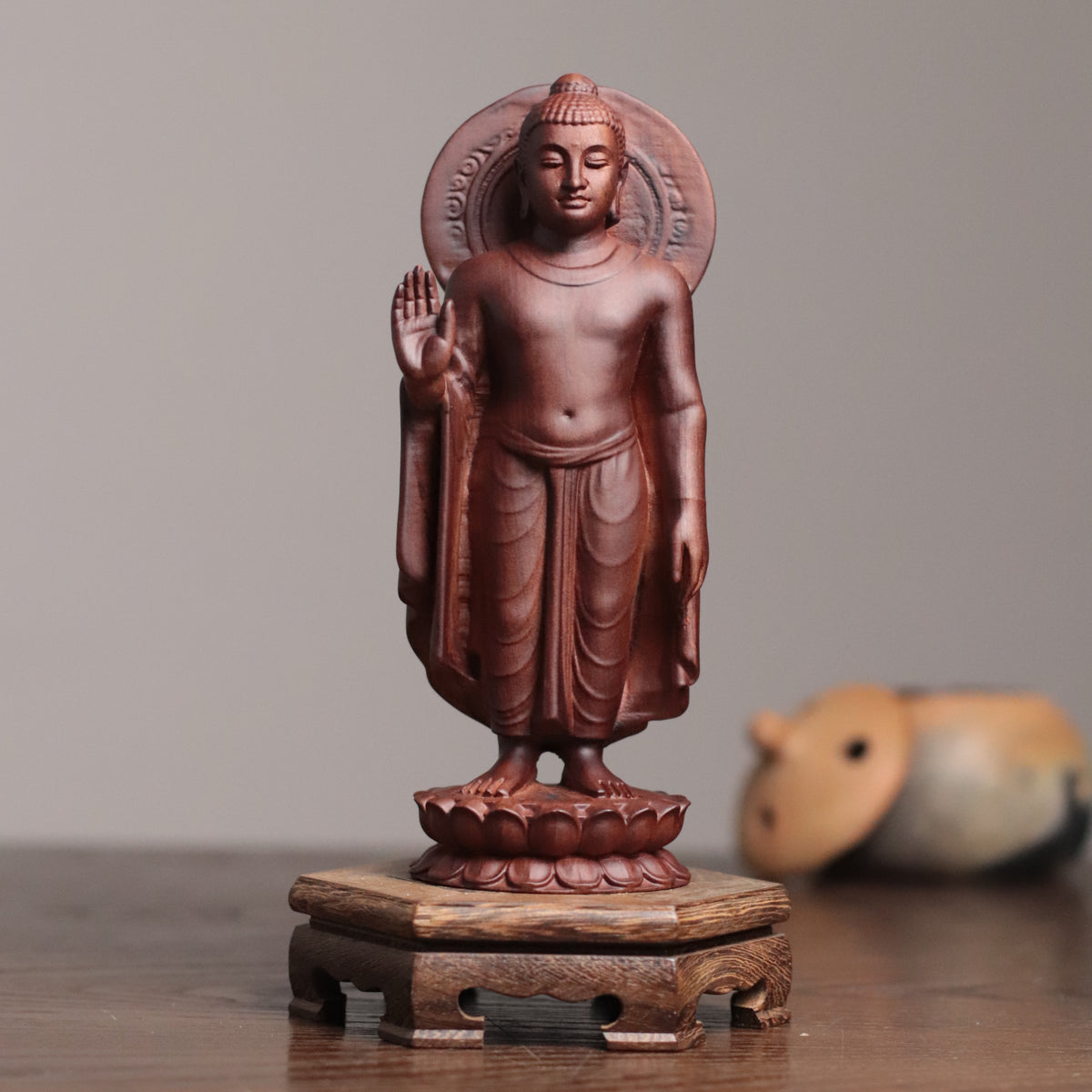 Shakyamuni Buddha Statue - Padauk Wood, Gupta Style – additional view 5