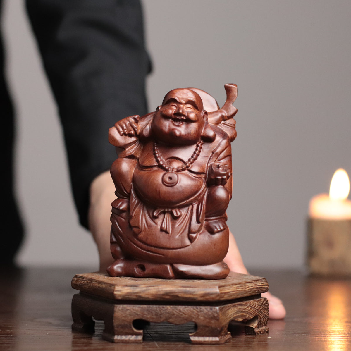 Maitreya Buddha Statue - Padauk Wood, Wealth Symbol – additional view 6