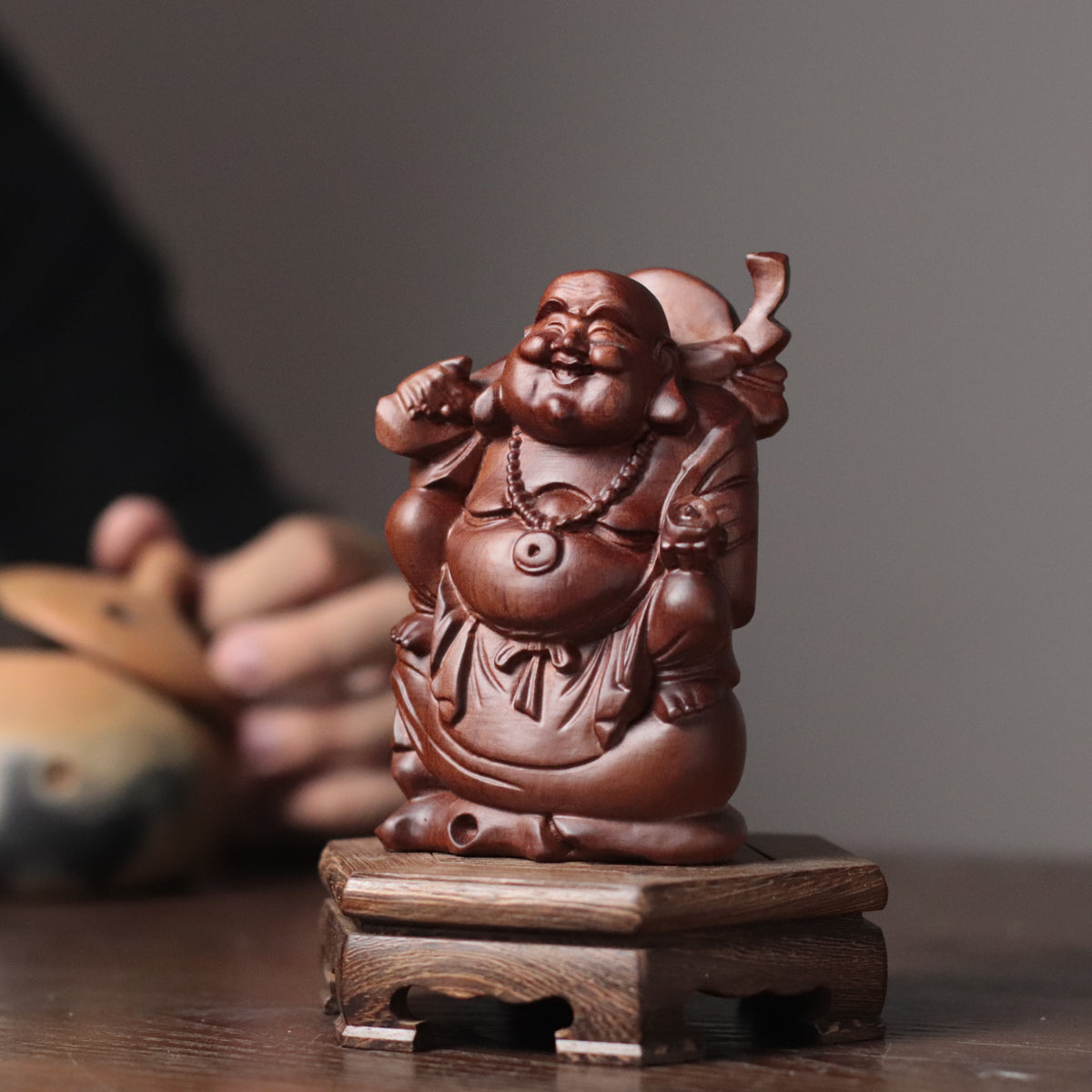 Maitreya Buddha Statue - Padauk Wood, Wealth Symbol – additional view 4