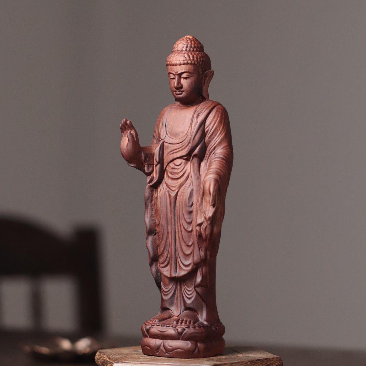 Amitabha Buddha Statue - Padauk Wood, Raigo Mudra – additional view 5
