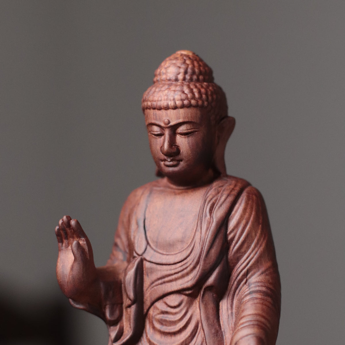 Amitabha Buddha Statue - Padauk Wood, Raigo Mudra – additional view 3