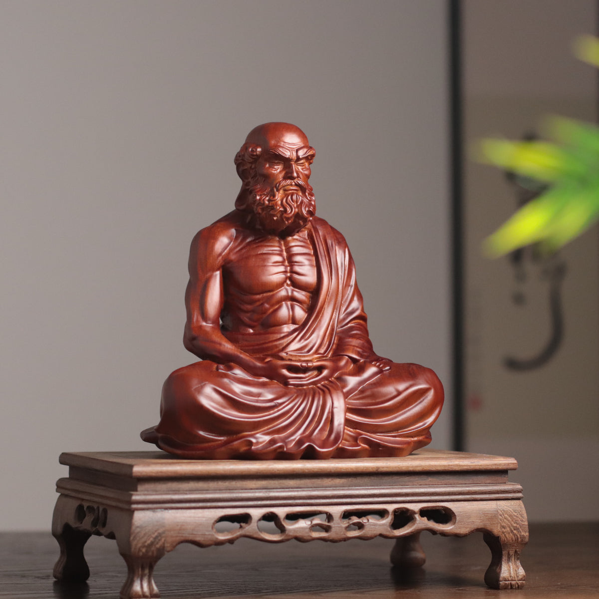 Meditating Bodhidharma Statue - Padauk Wood – additional view 4