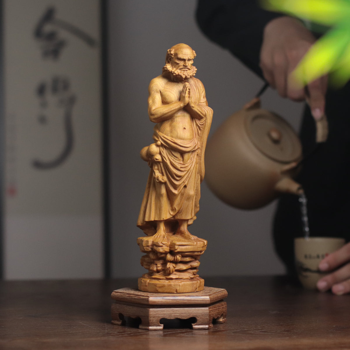 Standing Bodhidharma Statue - Cypress, Anjali Mudra – additional view 3
