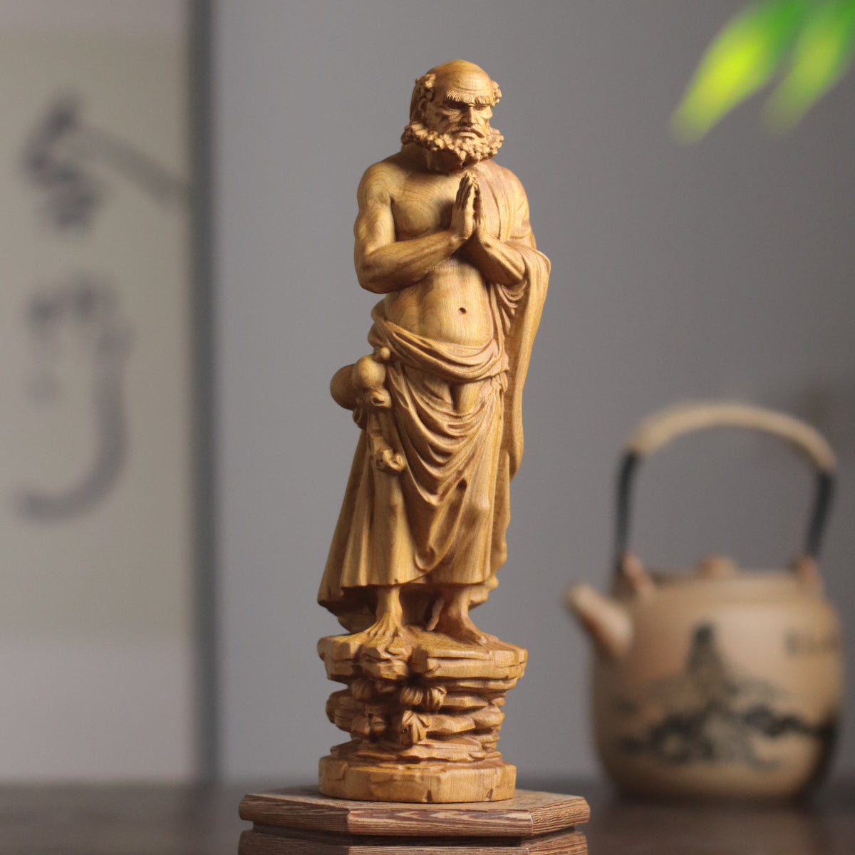 Standing Bodhidharma Statue - Cypress, Anjali Mudra – additional view 5