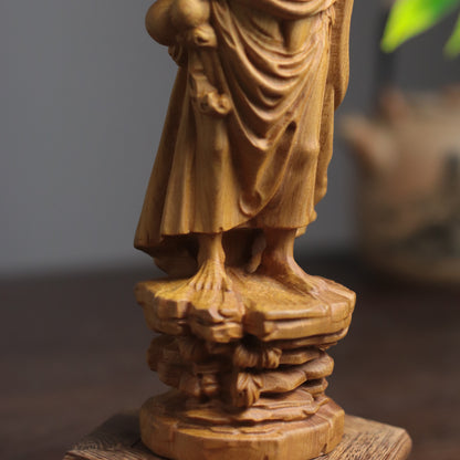 Standing Bodhidharma Statue - Cypress, Anjali Mudra – additional view 7