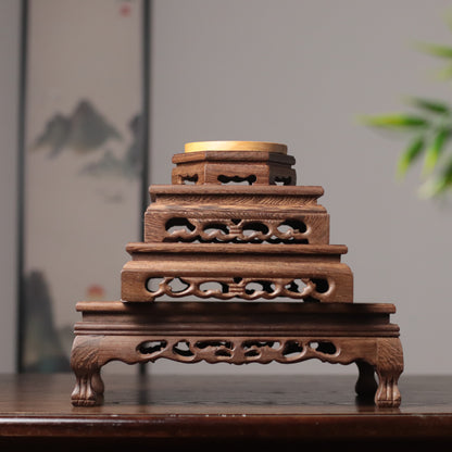 Handcrafted Wood Display Stand, Oriental Pedestal for Buddha Statue, Bonsai, Crystal Holder