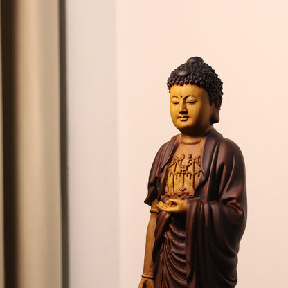 Amitabha Buddha Statue - Golden Rosewood, Standing Tall – additional view 2