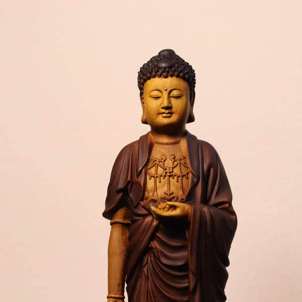 Amitabha Buddha Statue - Golden Rosewood, Standing Tall