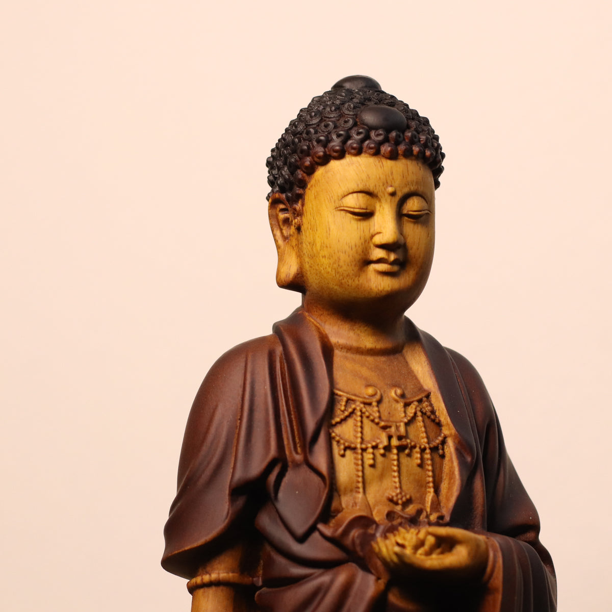 Amitabha Buddha Statue - Golden Rosewood, Standing Tall – additional view 3