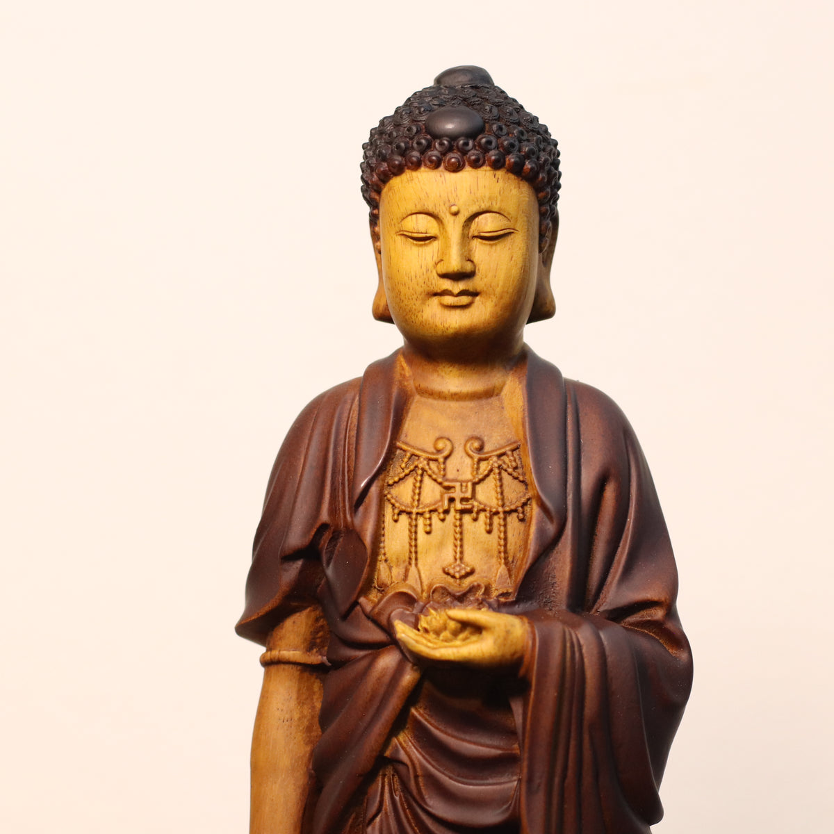 Amitabha Buddha Statue - Golden Rosewood, Standing Tall – additional view 5