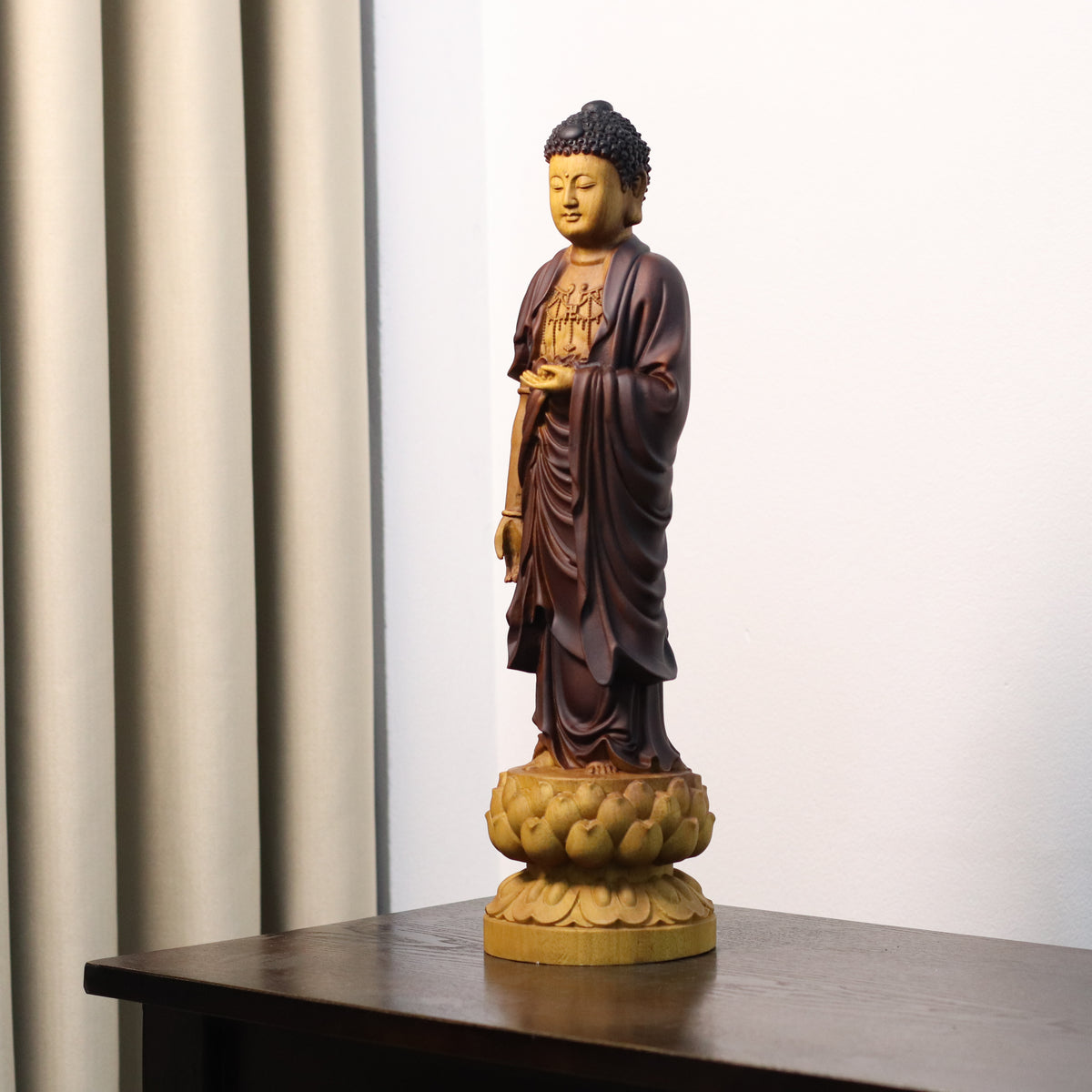 Amitabha Buddha Statue - Golden Rosewood, Standing Tall – additional view 7