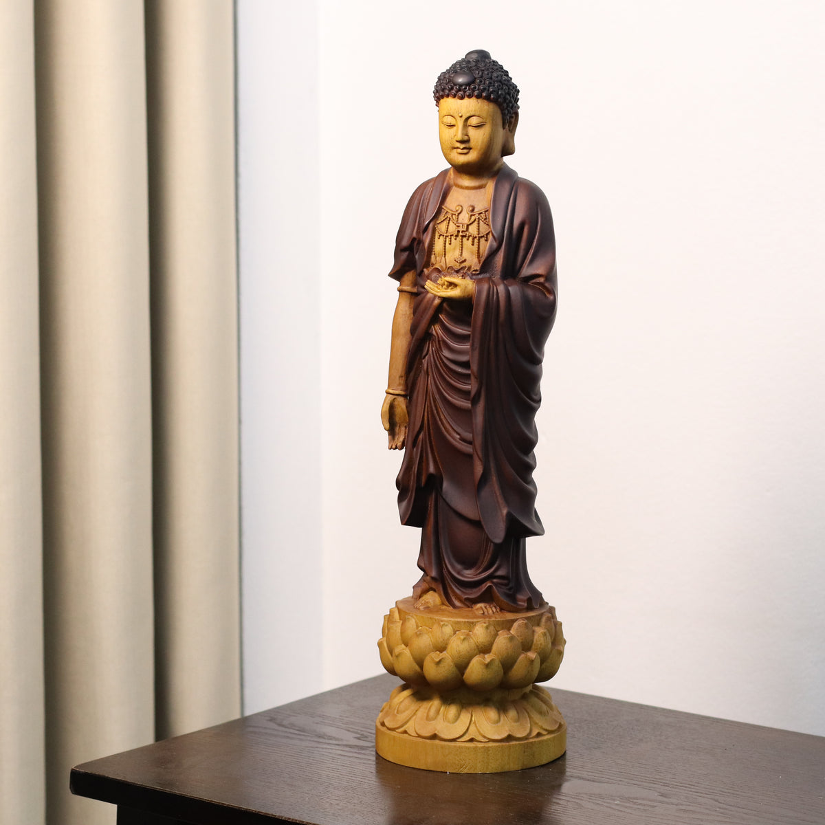 Amitabha Buddha Statue - Golden Rosewood, Standing Tall – additional view 8