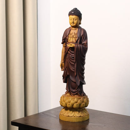 Amitabha Buddha Statue - Golden Rosewood, Standing Tall – additional view 8