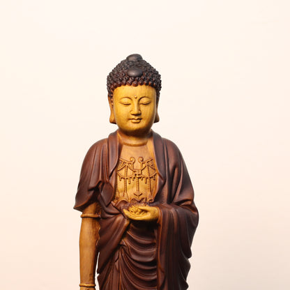 Amitabha Buddha Statue - Golden Rosewood, Standing Tall – additional view 9