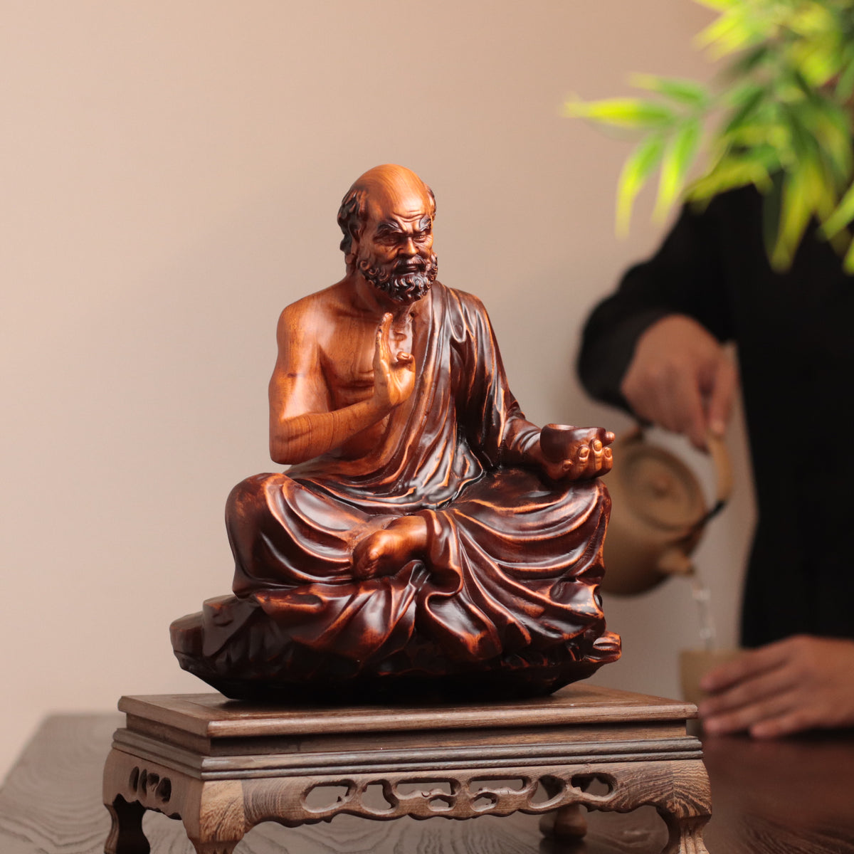 Seated Bodhidharma Statue - Padauk Wood, 11.8-In – additional view 3