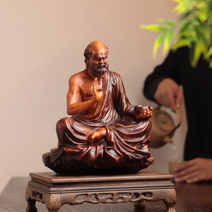 Seated Bodhidharma Statue - Padauk Wood, 11.8-In – additional view 3