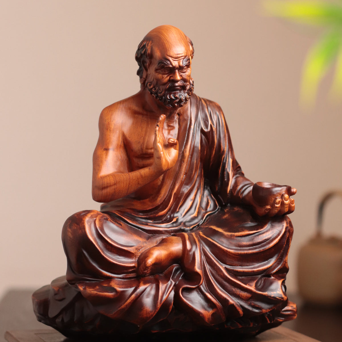 Seated Bodhidharma Statue - Padauk Wood, 11.8-In – additional view 4