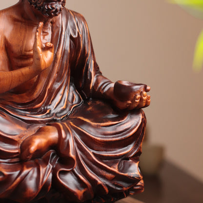 Seated Bodhidharma Statue - Padauk Wood, 11.8-In – additional view 5